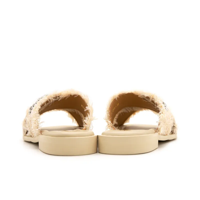FED Rhinestone Slip Resistant Abrasion Resistant Slide Slippers Women's Beige-5