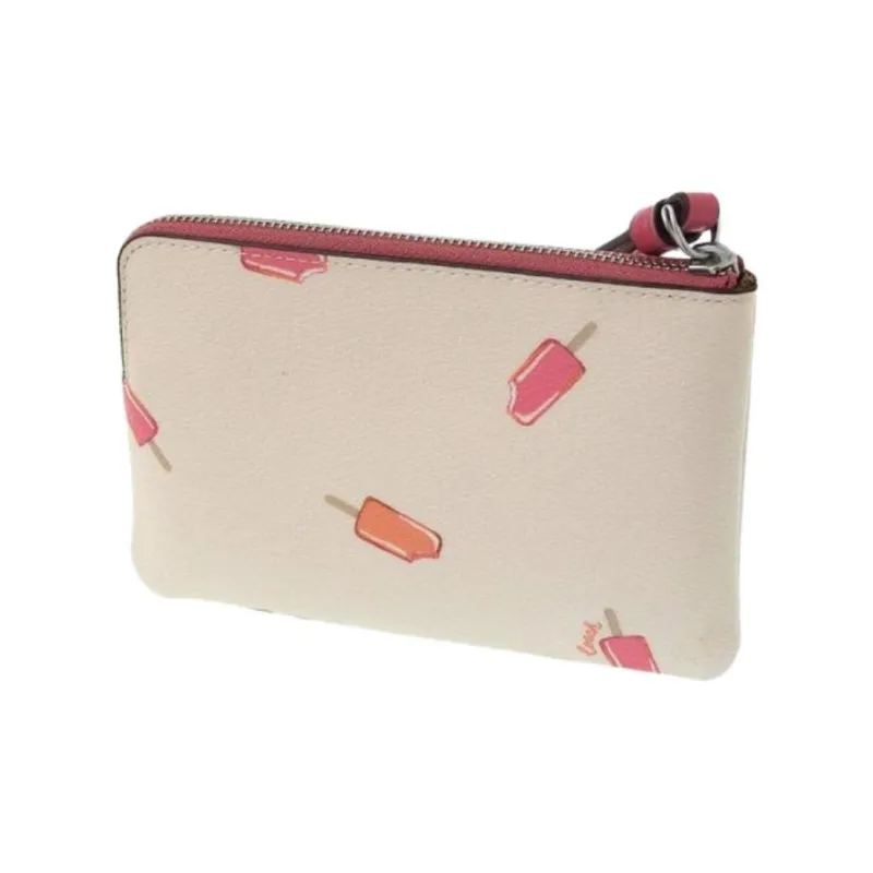 COACH Leather Wrist Bag Coin Purse, Clutch Women's White & Pink Edge-2
