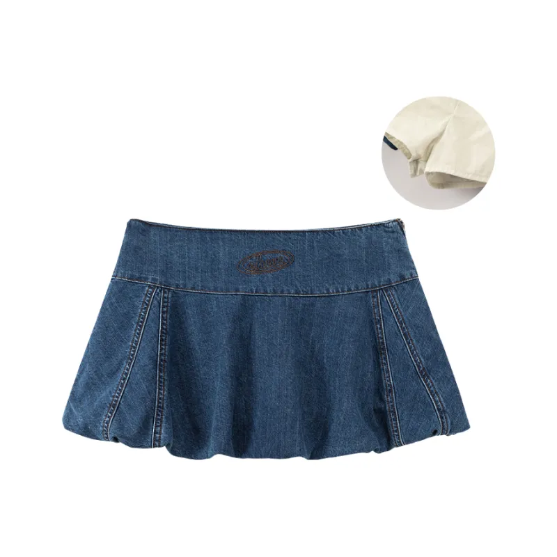 CHUU Casual Short Skirts Women's Dark Denim Blue-1