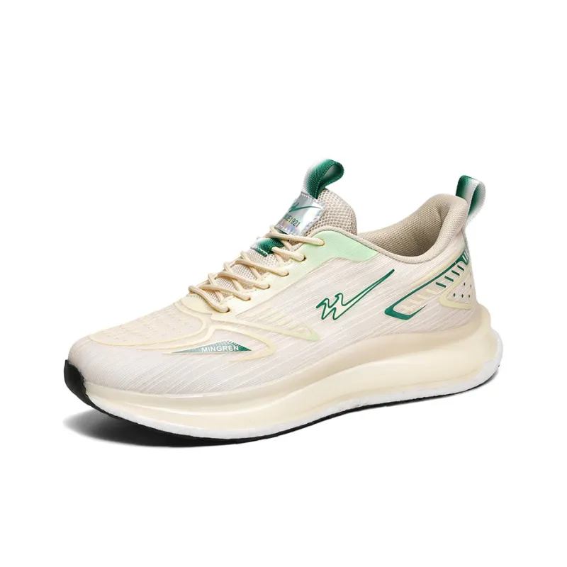 Binary Cushioning Rebound Lightweight Breathable Slip Resistant Low Top Running Shoes Unisex Beige Green-1