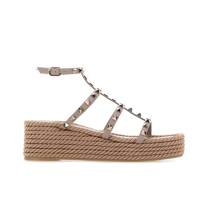 Valentino Rockstud Beach Sandals Women's Beige-1