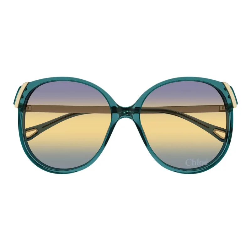 Chloe Acetate Metal Oval Sunglasses Women's Green-1