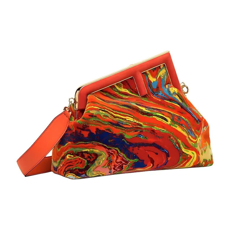 FENDI Fendi First Fabric With Sheepskin Clutches Shoulder Bag Crossbody Bag Medium Size Women's Red-1