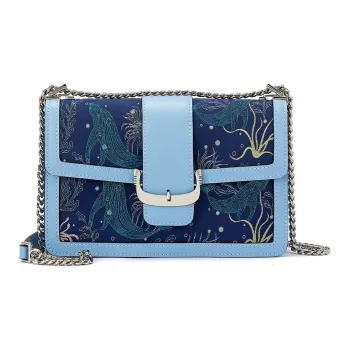 ROBERTA DI CAMERINO Fabric, Cow Split Leather Shoulder Bag Women's Sea Blue/Silver Gray