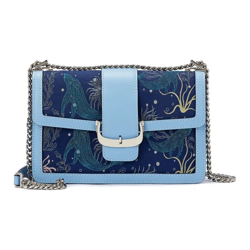 ROBERTA DI CAMERINO Fabric, Cow Split Leather Shoulder Bag Women's Sea Blue/Silver Gray-0