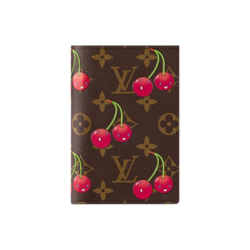 LOUIS VUITTON Takashi Murakami Collaboration Monogram Cherry Coated Canvas Card Holder Passport Holder Women's Brown-0