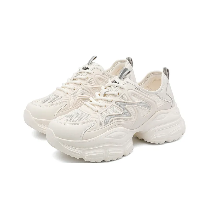 RED DRAGONFLY Low Top Chunky Sneakers Women's Beige Silver-2