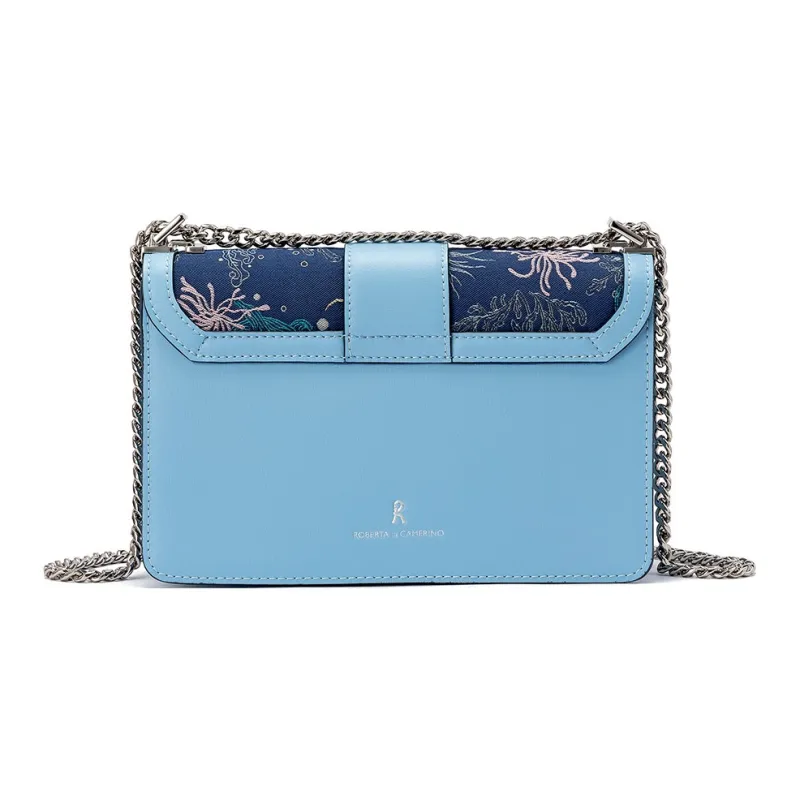 ROBERTA DI CAMERINO Fabric, Cow Split Leather Shoulder Bag Women's Sea Blue/Silver Gray-2