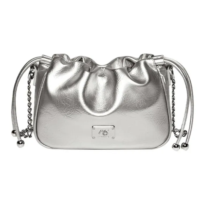 15 MINS Synthetic Leather Cloud Bag Trumpets Women's Space Silver/Ecru-0