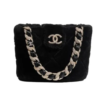 CHANEL Sheepskin Grass And Gold Metal Handbag Bucket Bag Women's Black