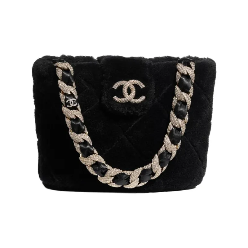 CHANEL Sheepskin Grass And Gold Metal Handbag Bucket Bag Women's Black-0