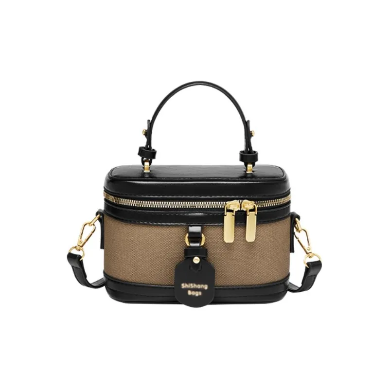 15 MINS Synthetic Leather Box Bag Handbag Crossbody Bag Shoulder Bag Mini Women's Ecru & Coffee/Black/Coffee-4