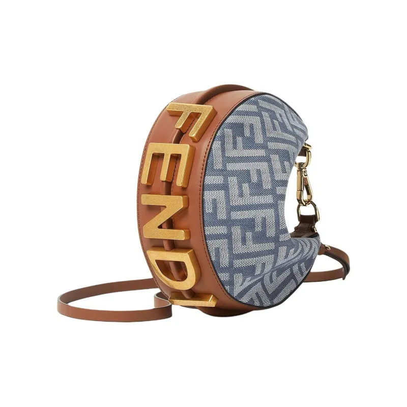FENDI Fendigraphy Cotton Crescent Bag, Shoulder Bag, Crossbody Bag, Handbag Mini Women's Blue-1
