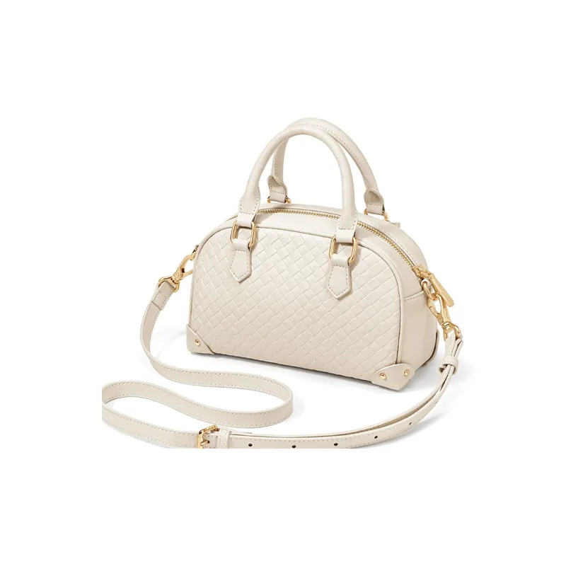 CNOLES Synthetic Leather With Cow Leather Handbag, Shoulder Bag, Crossbody Bag Women's White-3