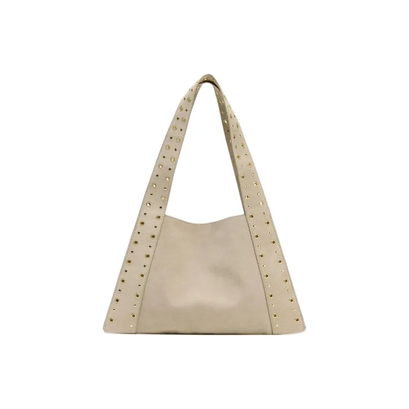 ZARA Cow Leather Shoulder Bag Medium Size Women's Sand & Brown-0