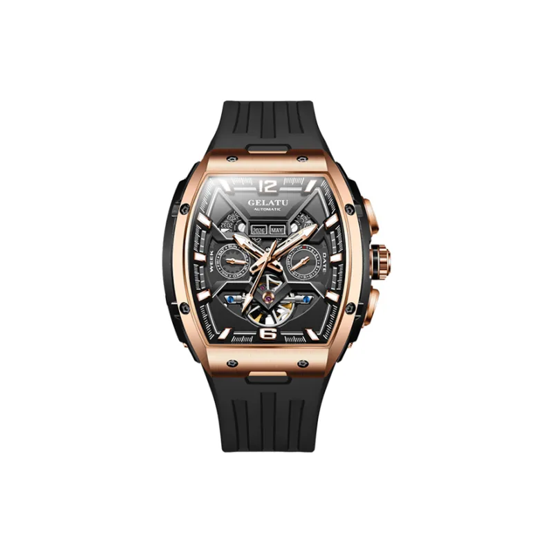 GELATU Automatic Mechanical Movement Silicone Strap Watch Men's Watches Black Dial-7