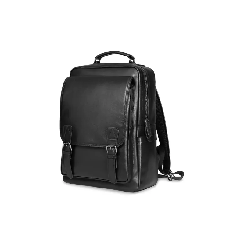 PESASRIE Top Grain Cow Leather Backpack Regular Men's Black-2