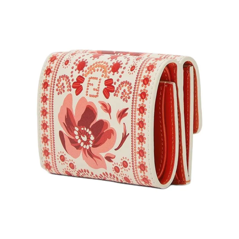 FENDI Baguette Calfskin Wallet Women's Beige & Red-1
