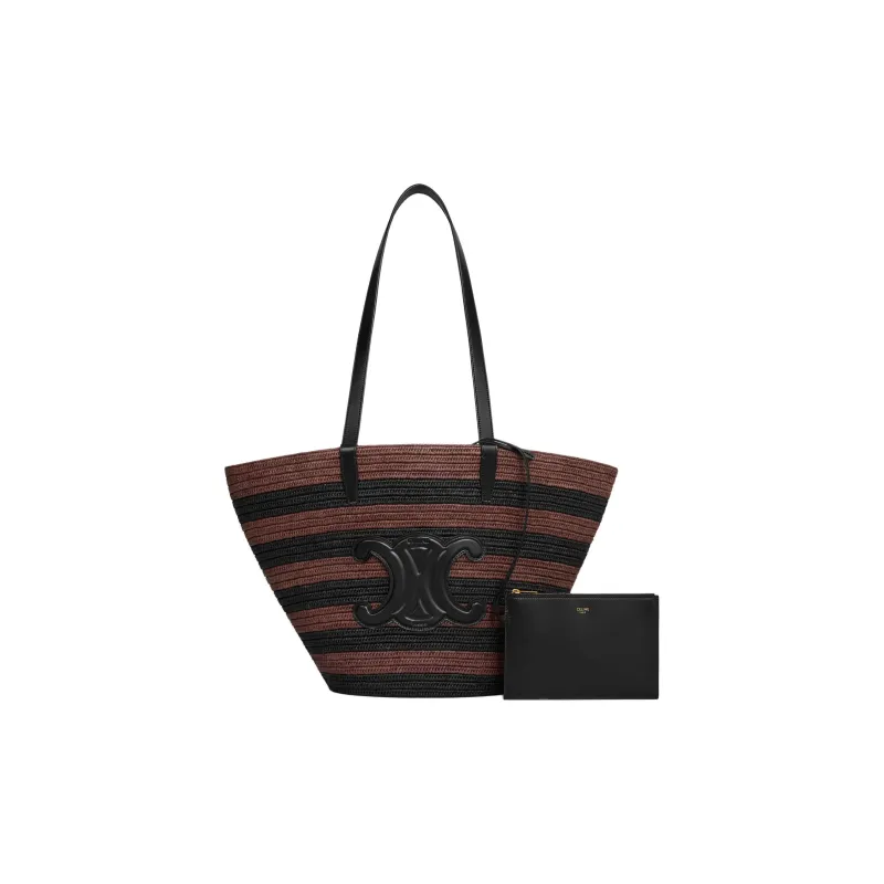 CELINE Couffin Raffia Handbag, Shoulder Bag Regular Women's Black & Brown-1