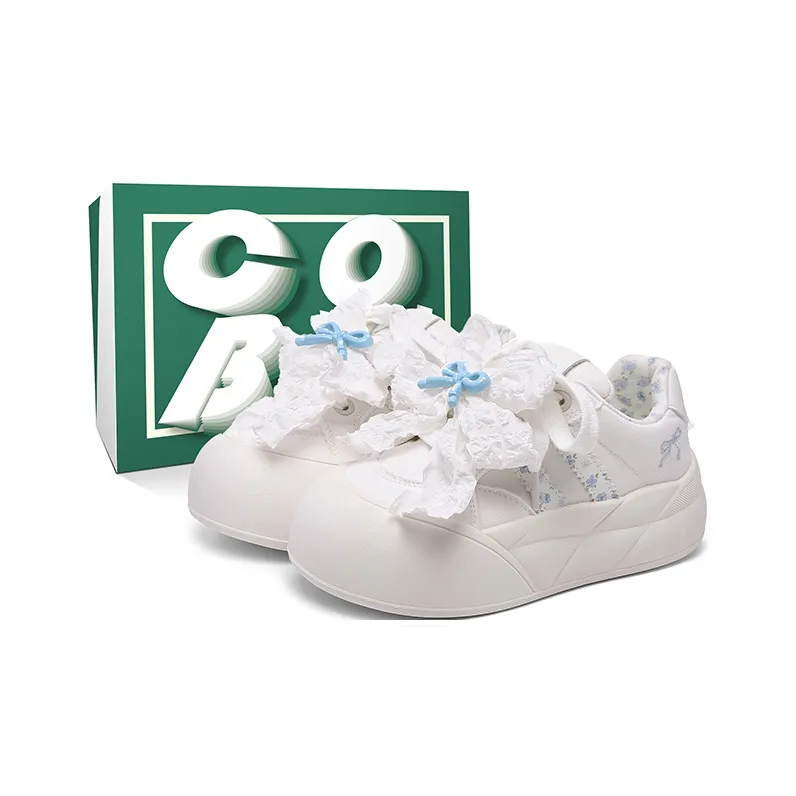 Cob Abrasion Resistant Breathable Low Top Skateboard Shoes Women's White Blue-10