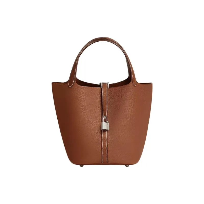 HERMES Picotin Lock Calfskin Basket Bag Handbag Women's 34 Fauve Light Tawny-0