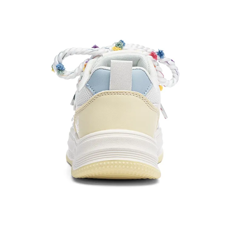 Warrior Anti Slip Wear Resistant Low Top Skateboard Shoes Women's Beige Yellow Blue-3