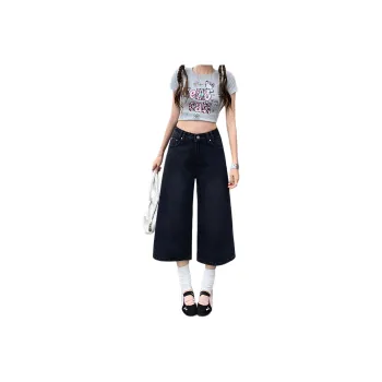 Wen Shan Denim Shorts Women's Black Capri Pants