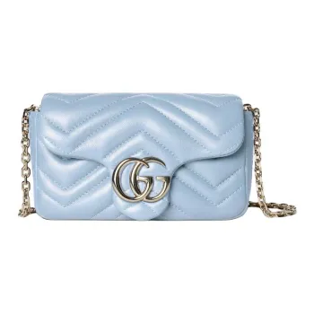 GUCCI GG Marmont Lambskin Shoulder Bag Mini Women's Light Blue