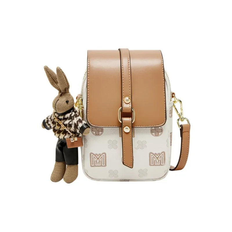 15 MINS PVC Cell Phone Pouch Shoulder Bag Crossbody Bag Small Size Women's Coffee/Ecru-15