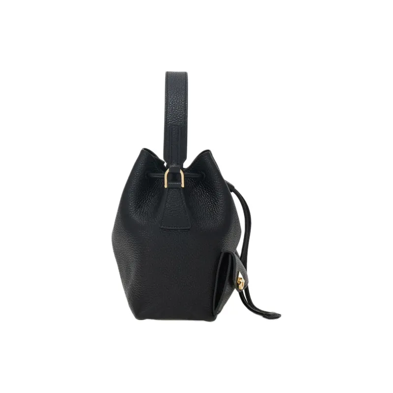 FERRAGAMO Hug Hammered Texture Calfskin Bucket Bag Handbag Women's Black-1