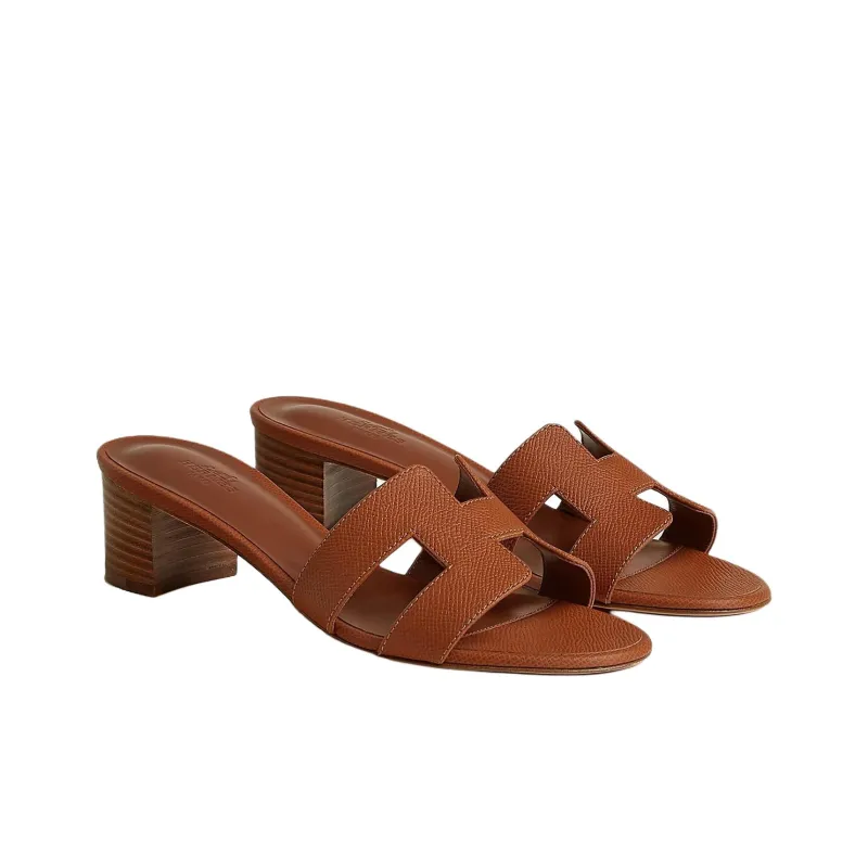 HERMES Oasis Slide Slippers 5cm Women's Brown-2