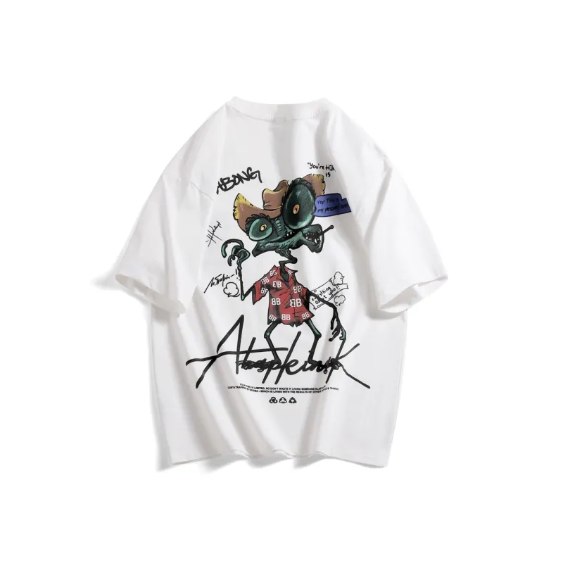 WOSAWE Pattern Crew Neck Streetwear Loose Fit Casual Couple Half Sleeve T Shirt Unisex-1