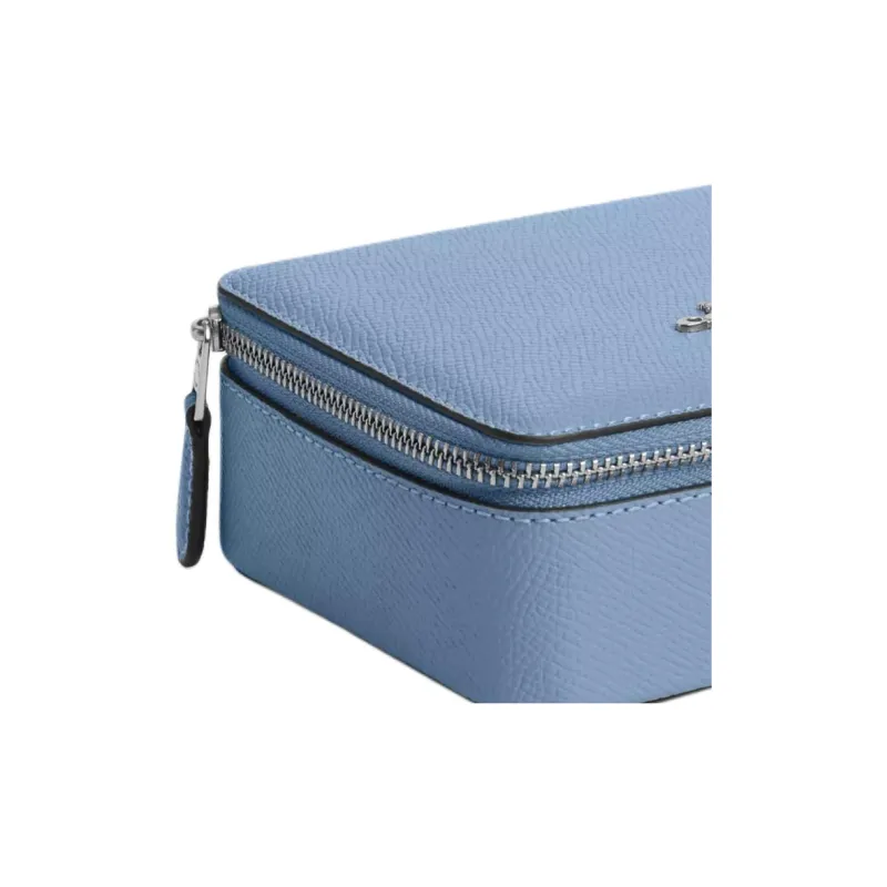 COACH Jewelry Bo Cross-Stitch Leather Jewelry Box Pearl Box Storage Box Mini Unisex Blue-1
