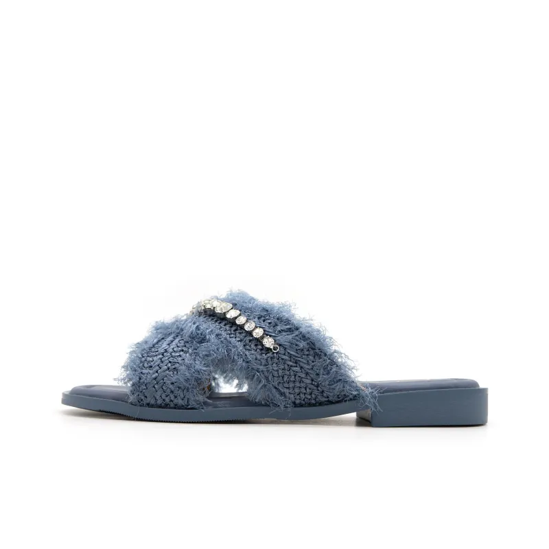 FED Rhinestone Slip Resistant Abrasion Resistant Slide Slippers Women's Blue-0