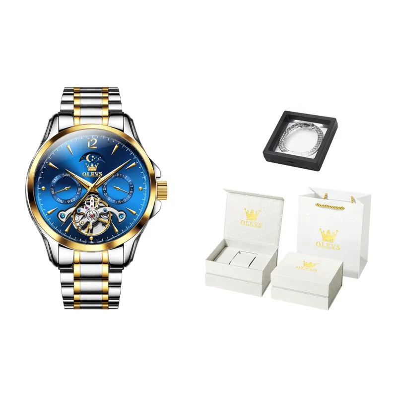 OLEVS Mechanical Movement Stainless Steel Watchband Watch Men's Watches White Dial-0