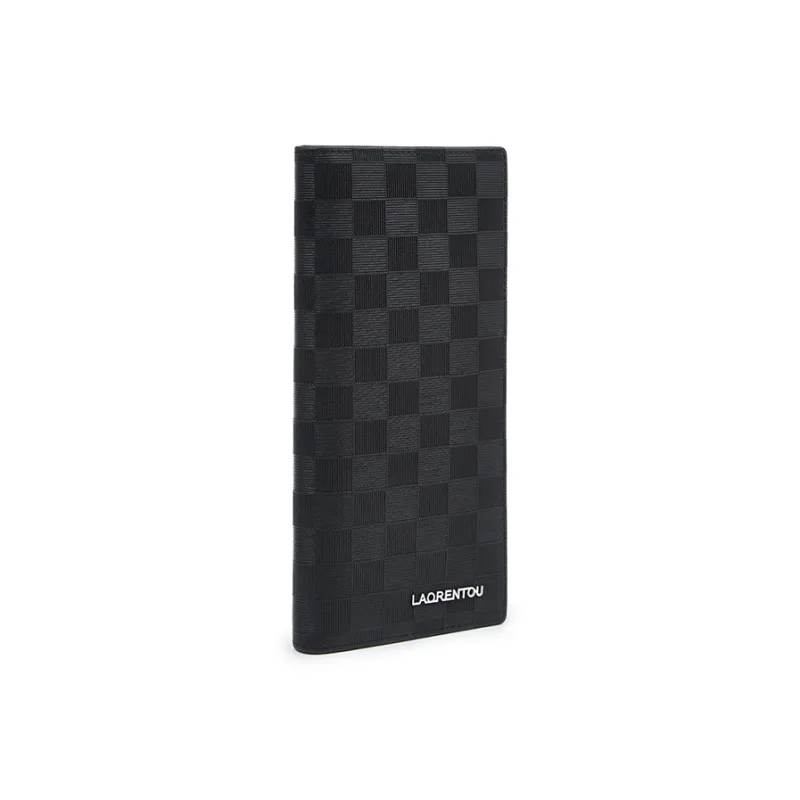 Old Man's Head Top Grain Cow Leather Wallet Men's Black Checkerboard-3