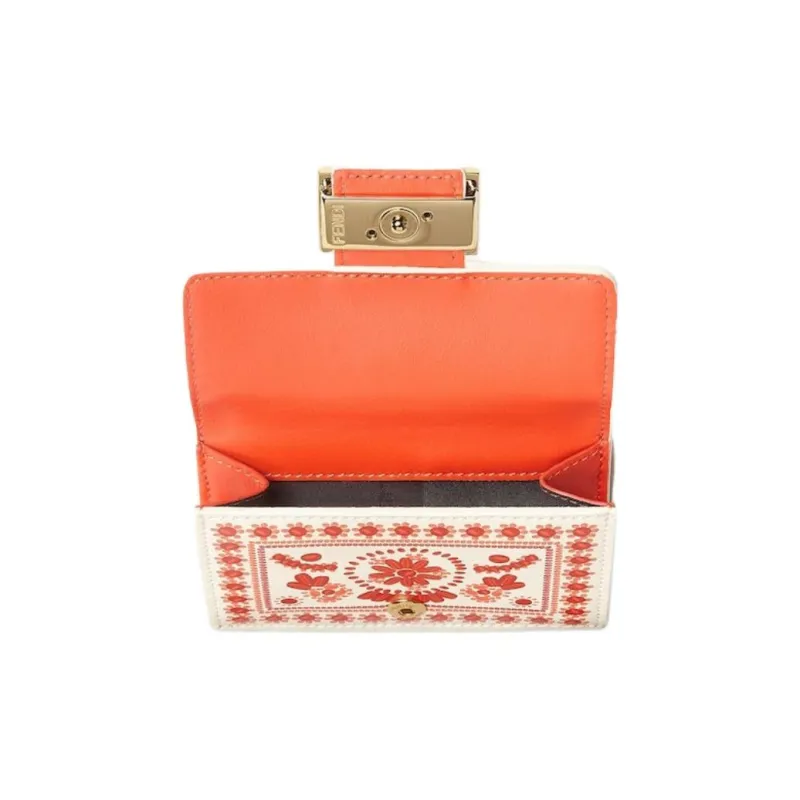 FENDI Baguette Calfskin Wallet Women's Beige & Red-2