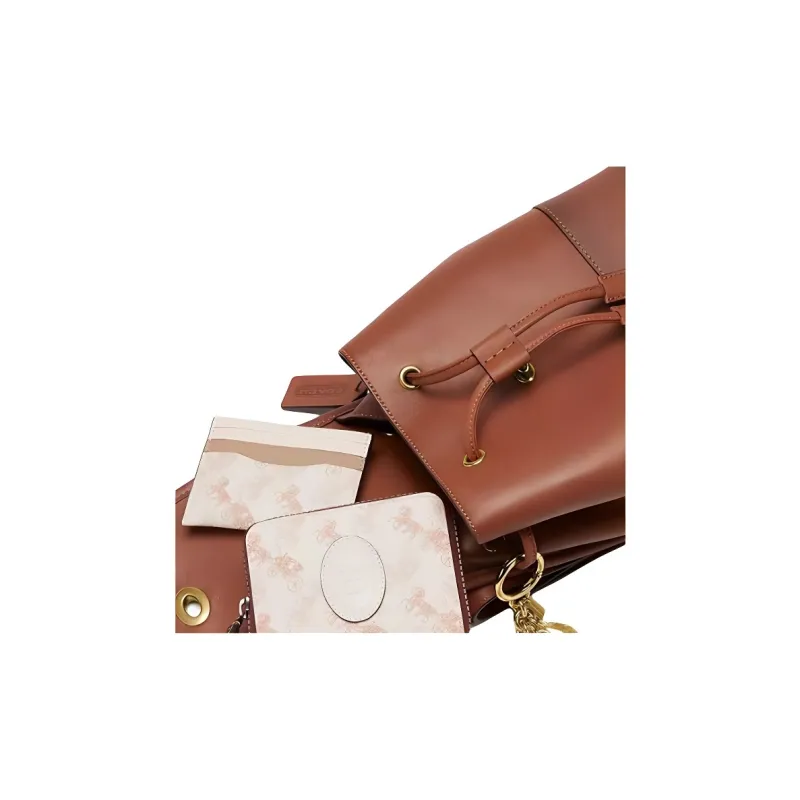 COACH Turnlock Leather Backpack Trumpets Women's Brown-3