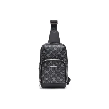 Chrisdien Deny Synthetic Leather, Textile Mosaic Sling Bag Men's Black