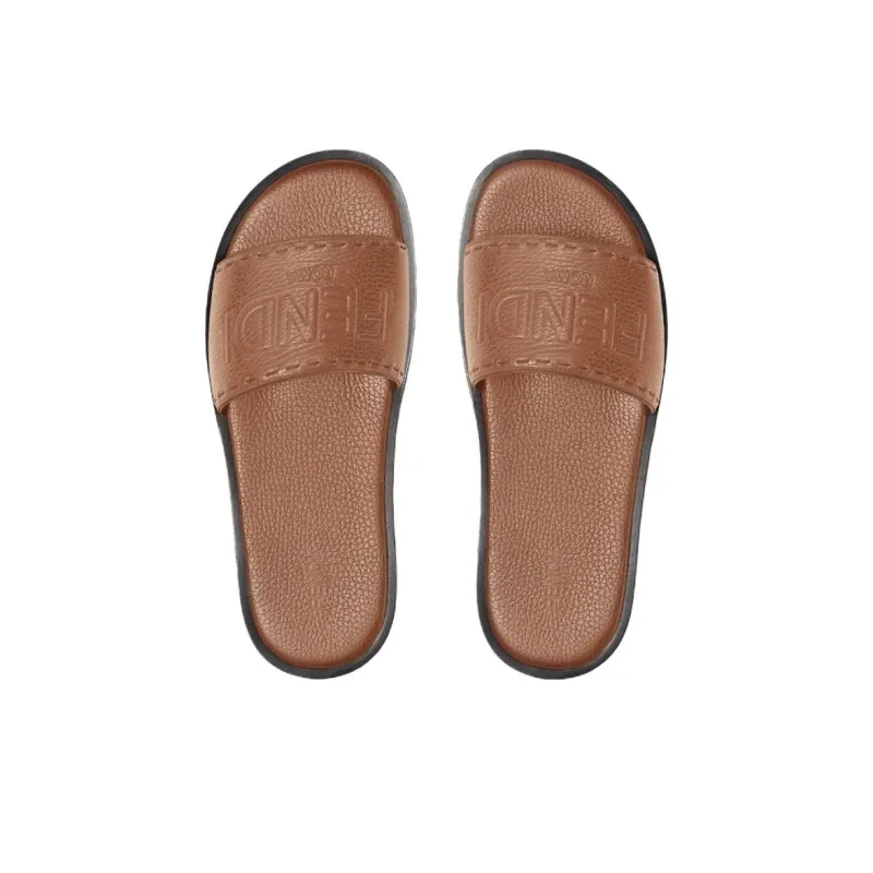 FENDI ROMA Abrasion Resistant Slide Slippers Women's Brown-3