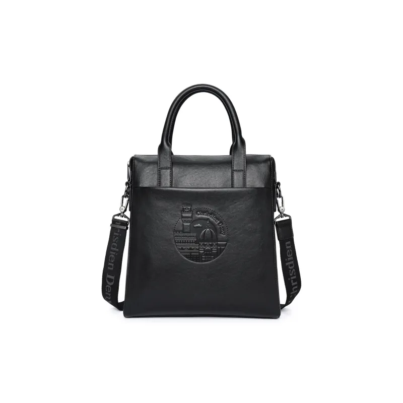 Chrisdien Deny Cow Leather Shoulder Bag, Handbag Men's Black-0