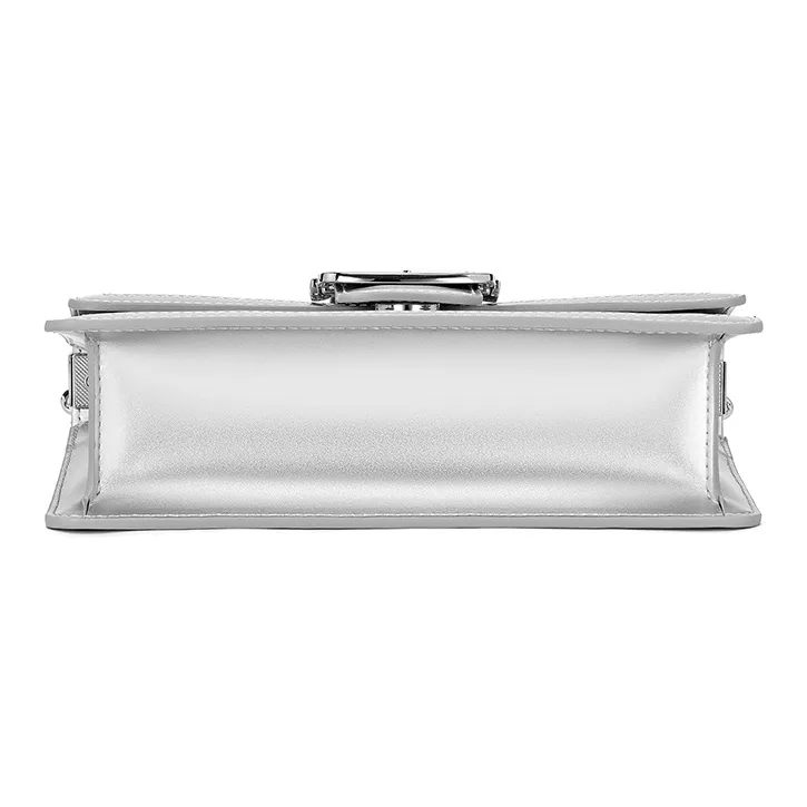 ROBERTA DI CAMERINO Fabric, Cow Split Leather Shoulder Bag Women's Sea Blue/Silver Gray-8