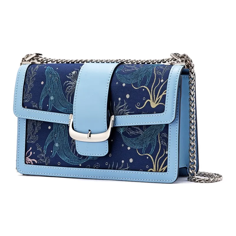 ROBERTA DI CAMERINO Fabric, Cow Split Leather Shoulder Bag Women's Sea Blue/Silver Gray-1