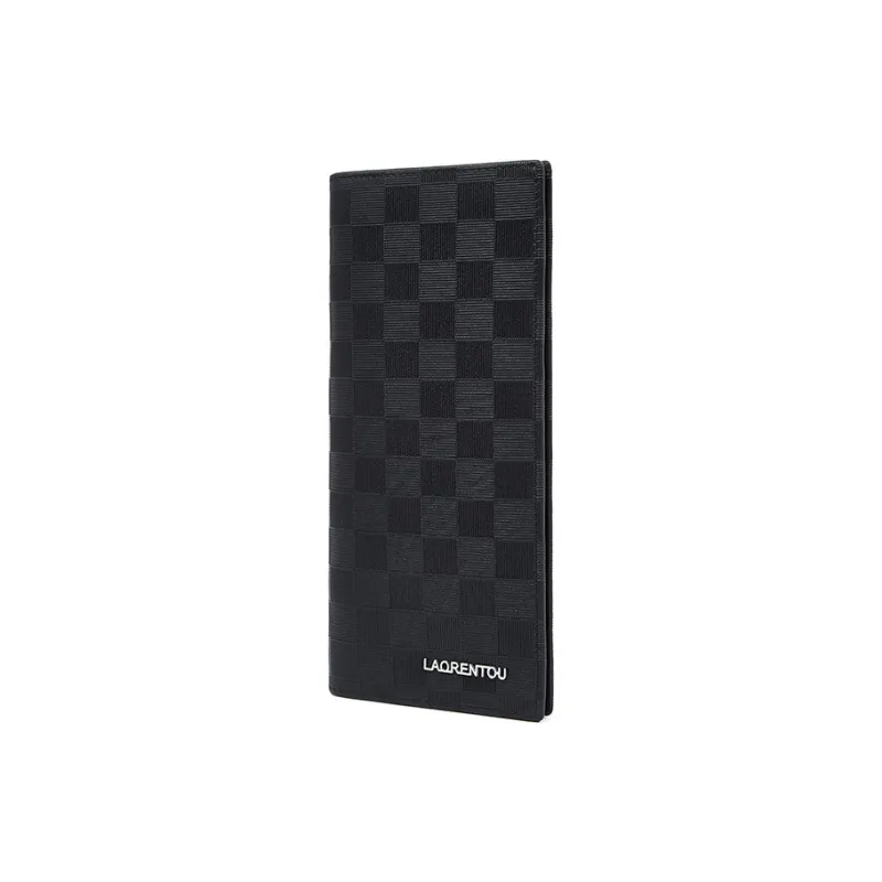 Old Man's Head Top Grain Cow Leather Wallet Men's Black Checkerboard-4