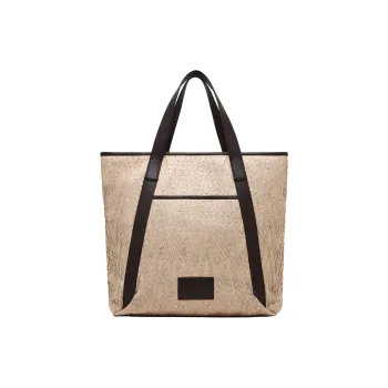 AMANI Straw Woven With Calfskin Shopping Bag Handbag Women's Beige