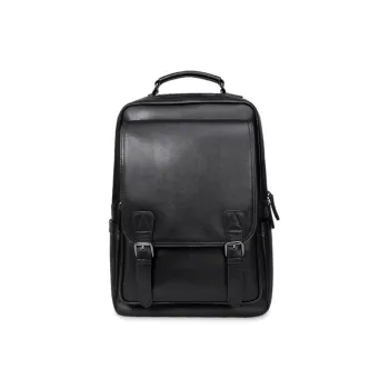 PESASRIE Top Grain Cow Leather Backpack Regular Men's Black