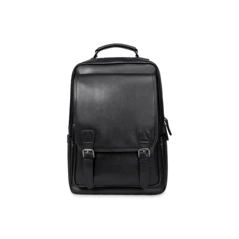 PESASRIE Top Grain Cow Leather Backpack Regular Men's Black-0