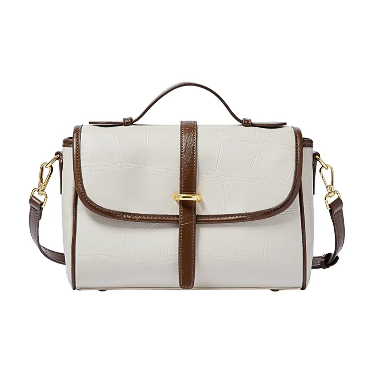 Narandu Cow Leather Handbag Messenger Bag Shoulder Bag Crossbody Bag Large Size Women's Brown/Sea Salt White & Coffee-6