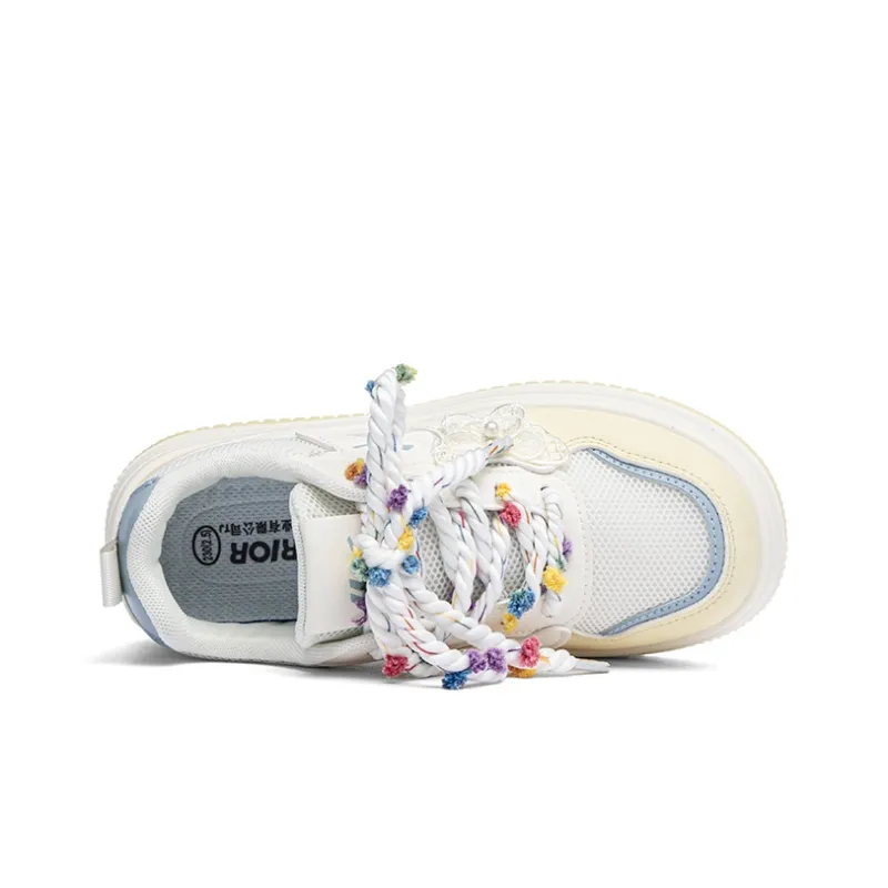 Warrior Anti Slip Wear Resistant Low Top Skateboard Shoes Women's Beige Yellow Blue-4