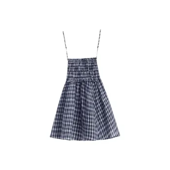 Rose Slip Dresses Women's Blue Plaid